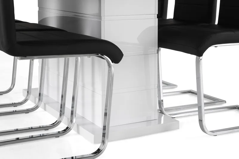 Ratliff Spisegruppe 180 cm + 6 Stoler Utvidbart med Tilleggsplate - Hvit / Svart PU / Krom - Møbler - Bord - Spisegruppe
