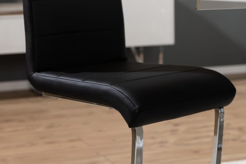 Ratliff Spisegruppe 180 cm + 6 Stoler Utvidbart med Tilleggsplate - Hvit / Svart PU / Krom - Møbler - Bord - Spisegruppe