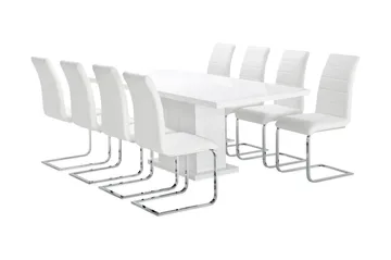 Ratliff Spisegruppe 180 cm + 8 Sorado Stoler - Hvit/Krom - Møbler - Bord - Spisegruppe