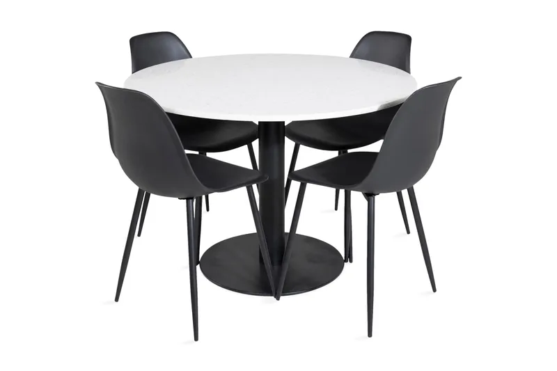 Razzia Spisegruppe 106 cm Rund inkl. 4 Ypas Stoler, Hvit/Svart