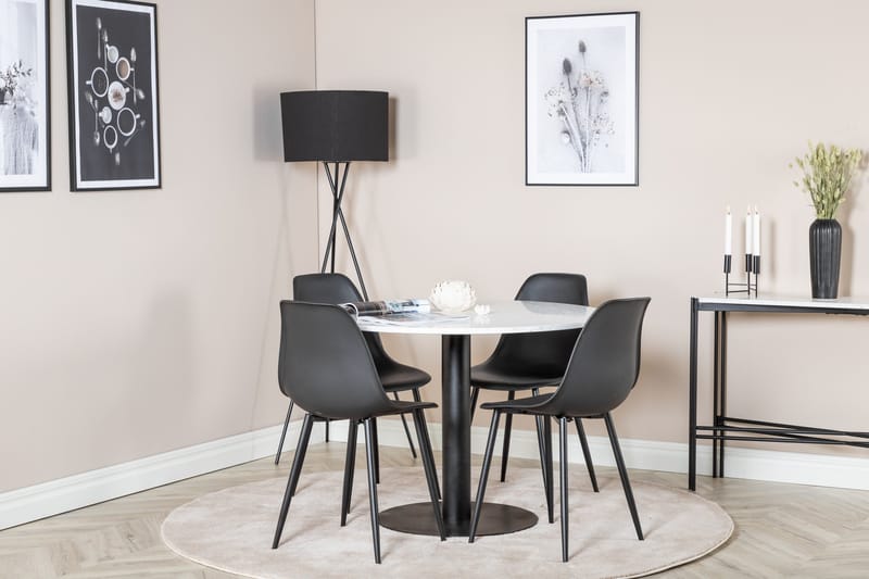 Razzia Spisegruppe 106 cm Rund inkl. 4 Ypas Stoler - Hvit/Svart - Møbler - Bord - Spisegruppe