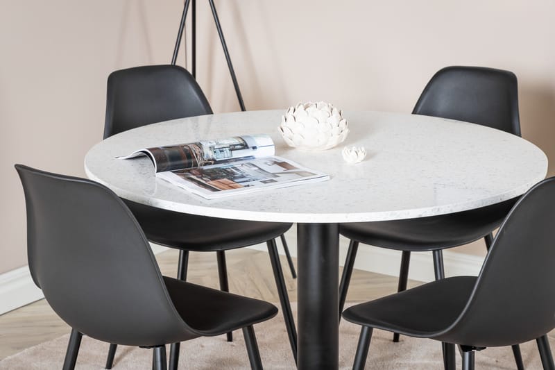 Razzia Spisegruppe 106 cm Rund inkl. 4 Ypas Stoler - Hvit/Svart - Møbler - Bord - Spisegruppe