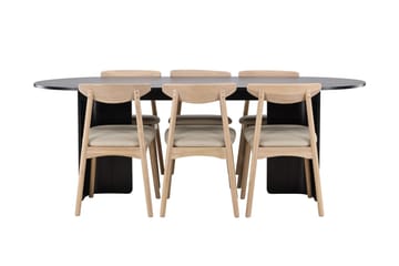 Rektangulær spisegruppe Tyresö 220 cm med 6 Ven stoler - Svart/Whitewash - Møbler - Bord - Spisegruppe