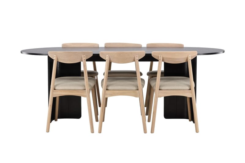Rektangulær spisegruppe Tyresö 220 cm med 6 Ven stoler - Svart/Whitewash - Møbler - Bord - Spisegruppe