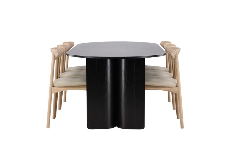 Rektangulær spisegruppe Tyresö 220 cm med 6 Ven stoler - Svart/Whitewash - Møbler - Bord - Spisegruppe