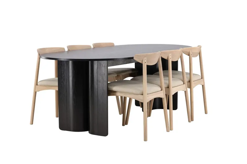 Rektangulær spisegruppe Tyresö 220 cm med 6 Ven stoler - Svart/Whitewash - Møbler - Bord - Spisegruppe