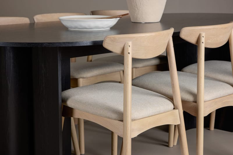 Rektangulær spisegruppe Tyresö 220 cm med 6 Ven stoler - Svart/Whitewash - Møbler - Bord - Spisegruppe