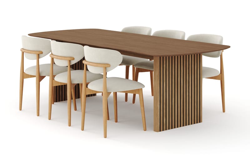 Richeto Spisegruppe 240 cm Eik med 6 Molly Spisestoler, Eik/Beige