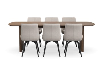 Richeto spisegruppe 240 cm med 6 Mora snurrestoler - Røkt eik/mørkbeige - Møbler - Bord - Spisegruppe