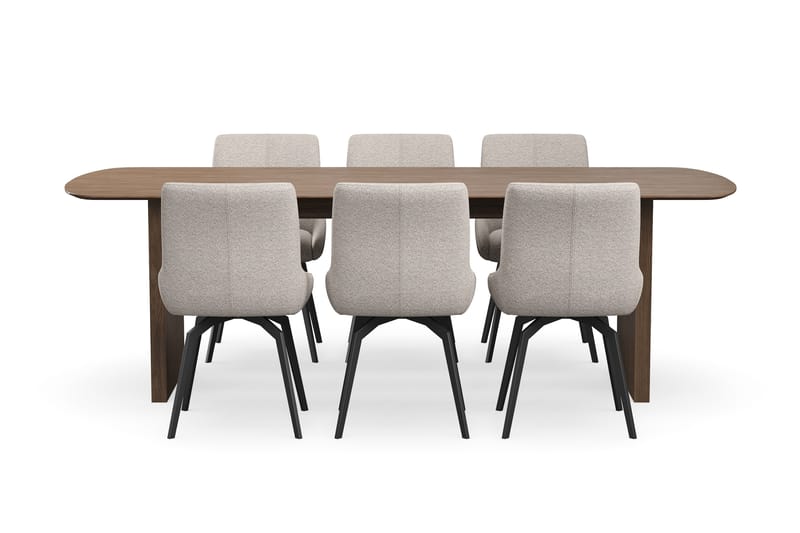 Richeto spisegruppe 240 cm med 6 Mora snurrestoler - Røkt eik/mørkbeige - Møbler - Bord - Spisegruppe