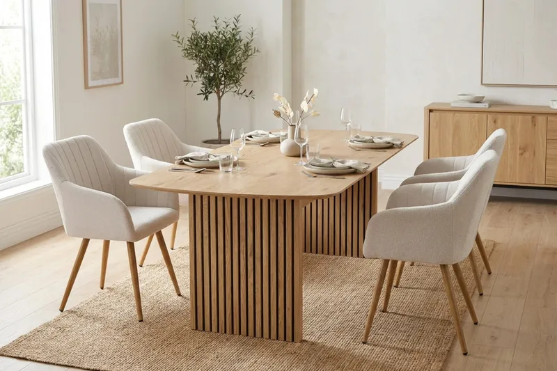 Richeto Spisegruppe Eik 180 cm med 4 Filippa spisestoler - Eik/Hvit - Møbler - Bord - Spisegruppe