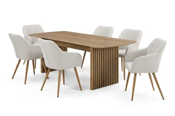 Richeto spisegruppe eik 210 cm med 6 Filippa spisestoler - Eik/hvit - Møbler - Bord - Spisegruppe