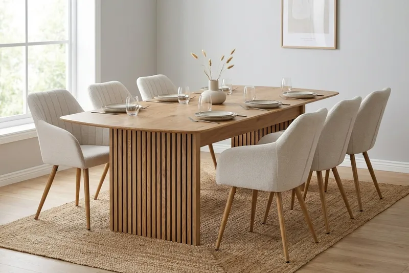 Richeto Spisegruppe Eik 240 cm med 6 Filippa spisestoler - Eik/Hvit - Møbler - Bord - Spisegruppe