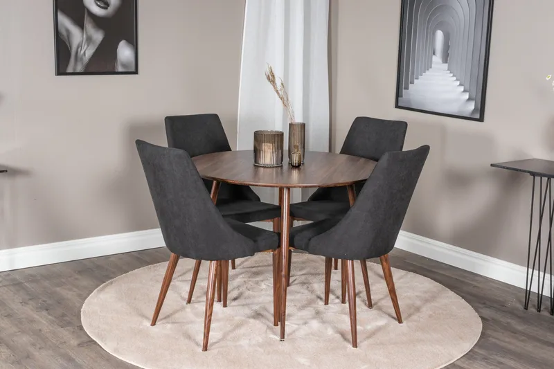 Ridones Spisegruppe 100 cm Rund inkl. 4 Campomar Stoler - Brun/Svart - Møbler - Bord - Spisegruppe