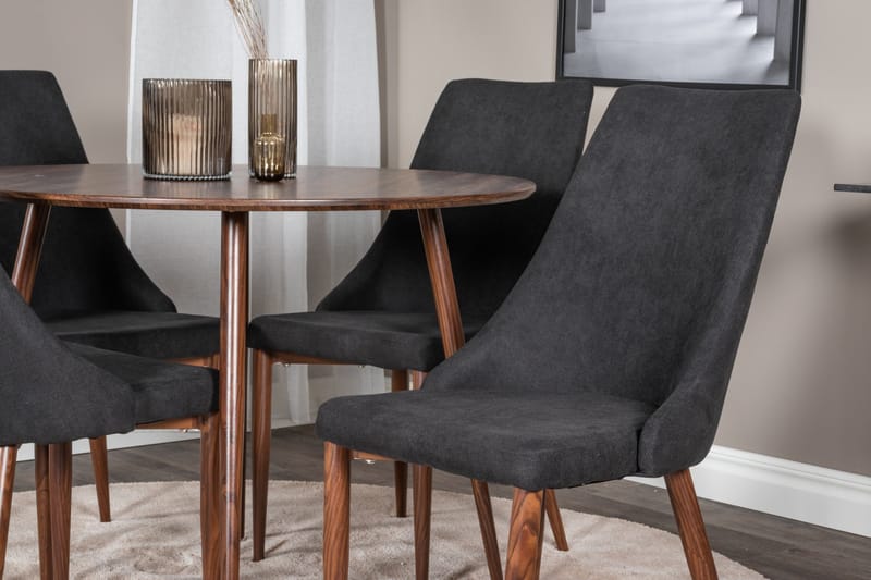 Ridones Spisegruppe 100 cm Rund inkl. 4 Campomar Stoler - Brun/Svart - Møbler - Bord - Spisegruppe