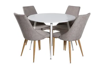 Ridones Spisegruppe 100 cm Rund inkl. 4 Ludvig Stoler - Hvit/Lysegrå/Eik - Møbler - Bord - Spisegruppe