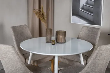 Ridones Spisegruppe 100 cm Rund inkl. 4 Ludvig Stoler - Hvit/Lysegrå/Eik - Møbler - Bord - Spisegruppe