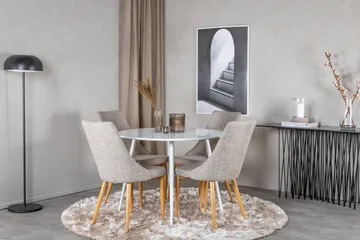 Ridones Spisegruppe 100 cm Rund inkl. 4 Ludvig Stoler - Hvit/Lysegrå/Eik - Møbler - Bord - Spisegruppe