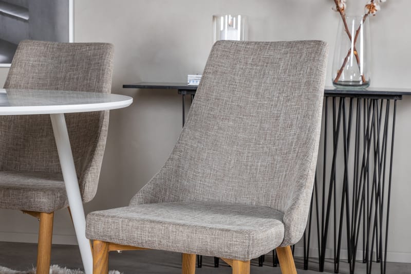 Ridones Spisegruppe 100 cm Rund inkl. 4 Ludvig Stoler - Hvit/Lysegrå/Eik - Møbler - Bord - Spisegruppe