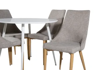 Ridones Spisegruppe 100 cm Rund inkl. 4 Ludvig Stoler - Hvit/Lysegrå/Eik - Møbler - Bord - Spisegruppe