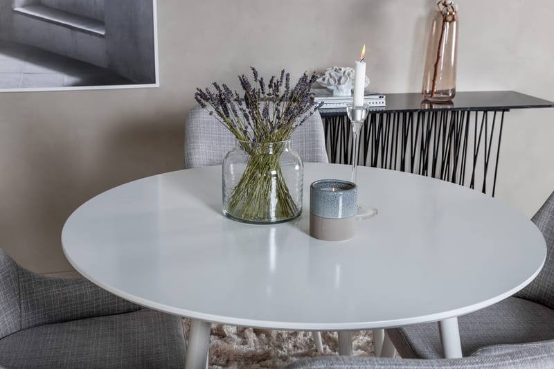 Ridones Spisegruppe 100 cm Rund inkl. 4 Ridones Stoler - Hvit/Grå - Møbler - Bord - Spisegruppe