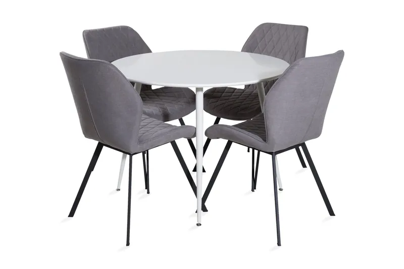 Ridones Spisegruppe 100 cm Rund inkl. 4 Sumoas Stoler, Hvit/Grå/Svart