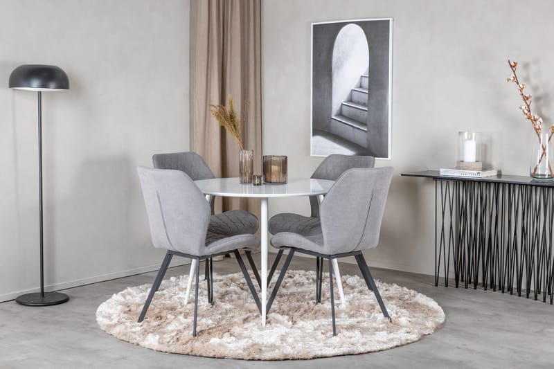 Ridones Spisegruppe 100 cm Rund inkl. 4 Sumoas Stoler - Hvit/Grå/Svart - Møbler - Bord - Spisegruppe