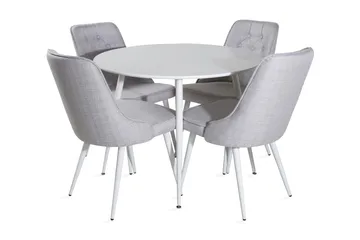 Ridones Spisegruppe 100 cm Rund inkl. 4 Valera Stoler - Hvit/Grå - Møbler - Bord - Spisegruppe
