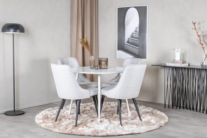 Ridones Spisegruppe 100 cm Rund inkl. 4 Valera Stoler - Hvit/Grå - Møbler - Bord - Spisegruppe