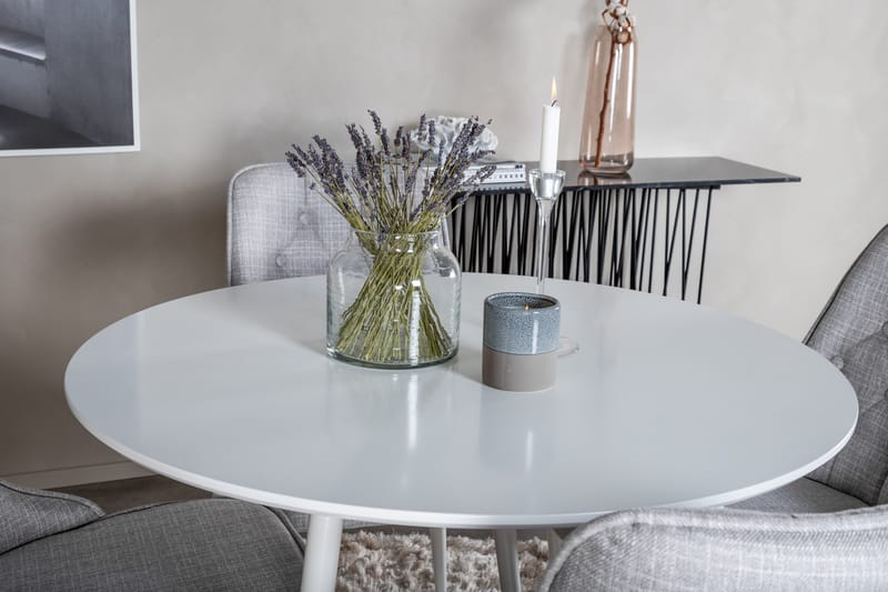 Ridones Spisegruppe 100 cm Rund inkl. 4 Valera Stoler - Hvit/Grå - Møbler - Bord - Spisegruppe