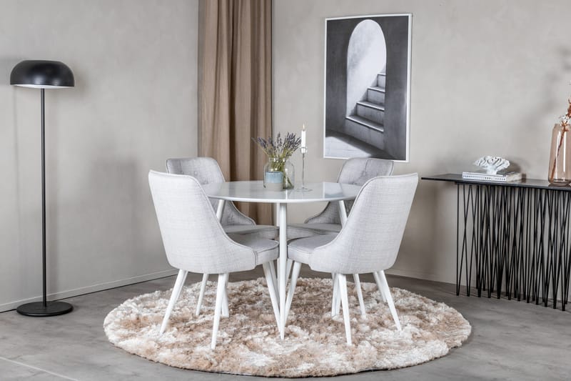 Ridones Spisegruppe 100 cm Rund inkl. 4 Valera Stoler - Hvit/Grå - Møbler - Bord - Spisegruppe