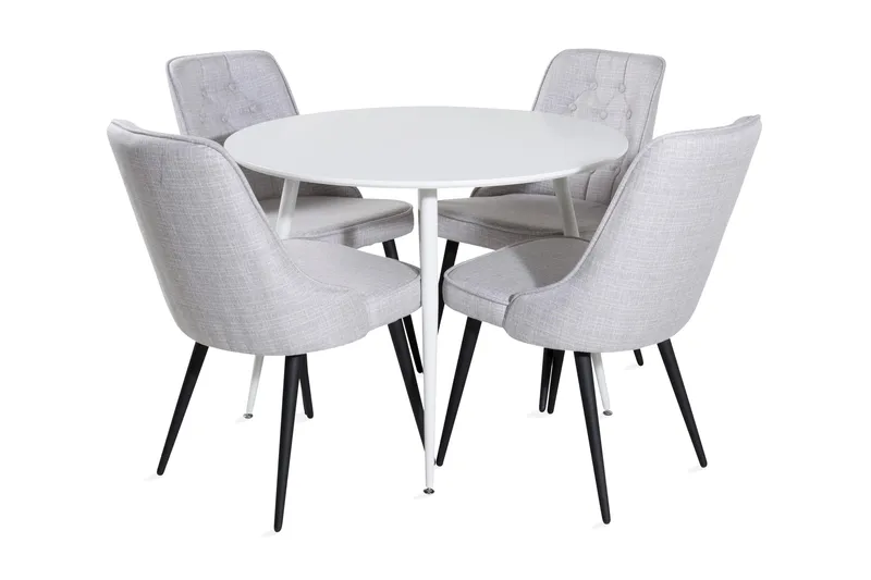 Ridones Spisegruppe 100 cm Rund inkl. 4 Valera Stoler, Hvit/Grå