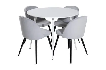 Ridones Spisegruppe 100 cm Rund inkl. 4 Valeri Cordfløyelsto - Hvit/Grå - Møbler - Bord - Spisegruppe