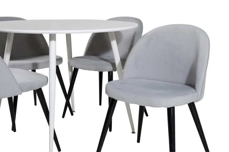 Ridones Spisegruppe 100 cm Rund inkl. 4 Valeri Cordfløyelsto - Hvit/Grå - Møbler - Bord - Spisegruppe