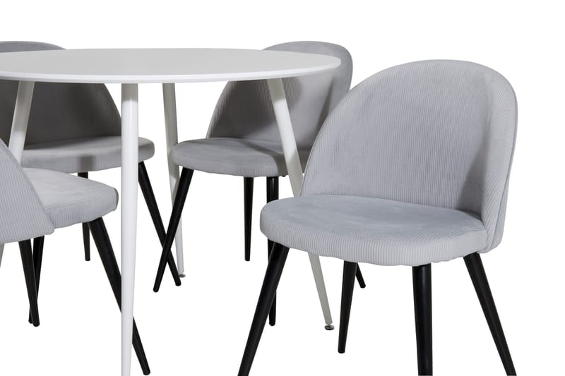 Ridones Spisegruppe 100 cm Rund inkl. 4 Valeri Cordfløyelsto - Hvit/Grå - Møbler - Bord - Spisegruppe