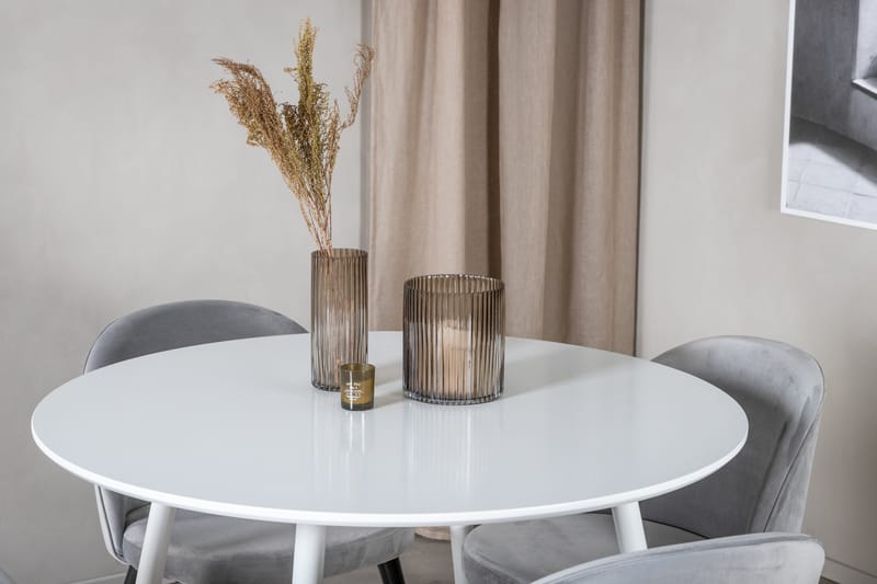 Ridones Spisegruppe 100 cm Rund inkl. 4 Valerie Fløyelsstole - Hvit/Lysegrå - Møbler - Bord - Spisegruppe