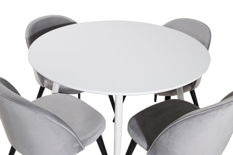 Ridones Spisegruppe 100 cm Rund inkl. 4 Valerie Fløyelsstole - Hvit/Lysegrå - Møbler - Bord - Spisegruppe