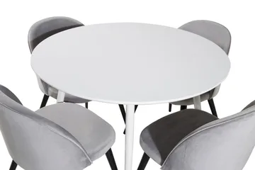 Ridones Spisegruppe 100 cm Rund inkl. 4 Valerie Fløyelsstole - Hvit/Lysegrå - Møbler - Bord - Spisegruppe