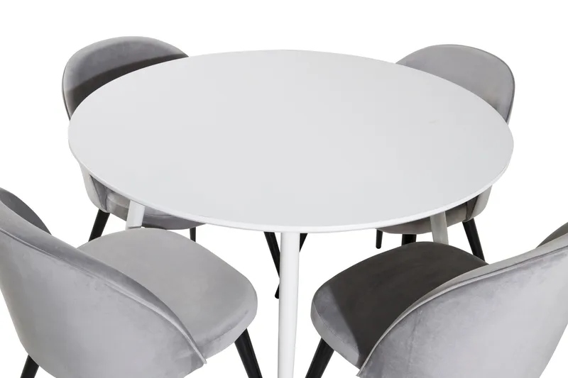 Ridones Spisegruppe 100 cm Rund inkl. 4 Valerie Fløyelsstole - Hvit/Lysegrå - Møbler - Bord - Spisegruppe