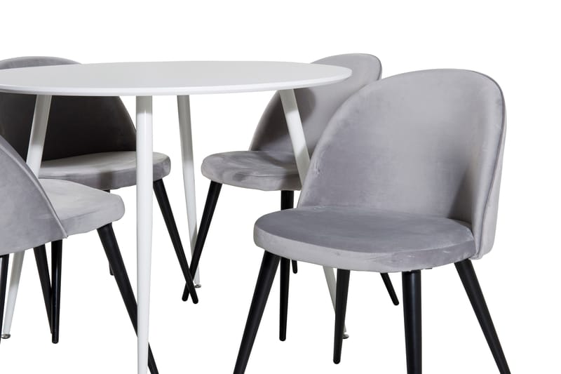 Ridones Spisegruppe 100 cm Rund inkl. 4 Valerie Fløyelsstole - Hvit/Lysegrå - Møbler - Bord - Spisegruppe