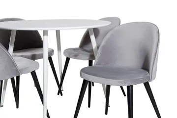 Ridones Spisegruppe 100 cm Rund inkl. 4 Valerie Fløyelsstole - Hvit/Lysegrå - Møbler - Bord - Spisegruppe