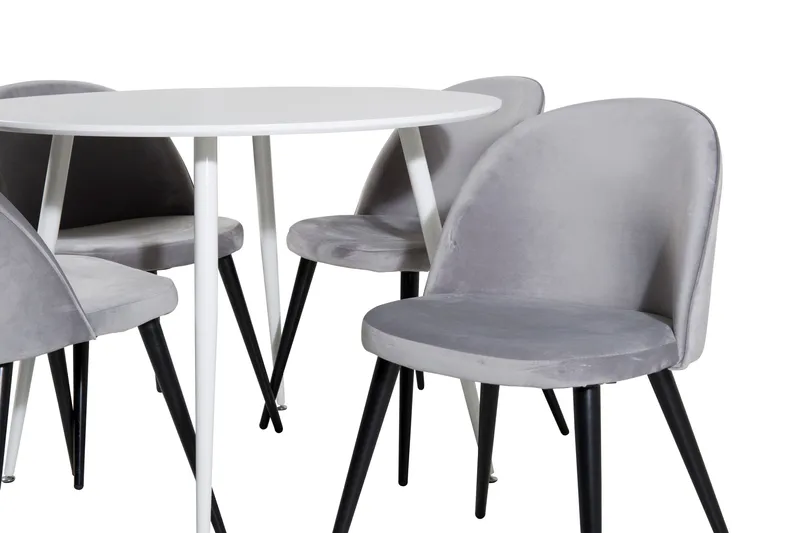 Ridones Spisegruppe 100 cm Rund inkl. 4 Valerie Fløyelsstole - Hvit/Lysegrå - Møbler - Bord - Spisegruppe