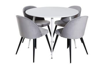 Ridones Spisegruppe 100 cm Rund inkl. 4 Valerie Fløyelsstole - Hvit/Lysegrå - Møbler - Bord - Spisegruppe