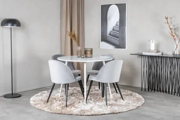 Ridones Spisegruppe 100 cm Rund inkl. 4 Valerie Fløyelsstole - Hvit/Lysegrå - Møbler - Bord - Spisegruppe