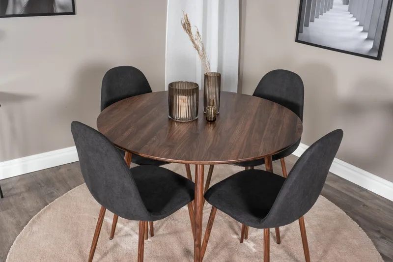 Ridones Spisegruppe 100 cm Rund inkl. 4 Ypas Stoler - Brun/Svart - Møbler - Bord - Spisegruppe