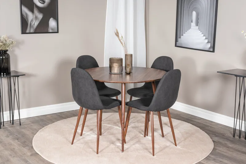 Ridones Spisegruppe 100 cm Rund inkl. 4 Ypas Stoler - Brun/Svart - Møbler - Bord - Spisegruppe