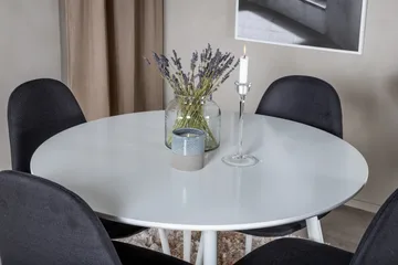 Ridones Spisegruppe 100 cm Rund inkl. 4 Ypas Stoler - Hvit/Svart - Møbler - Bord - Spisegruppe