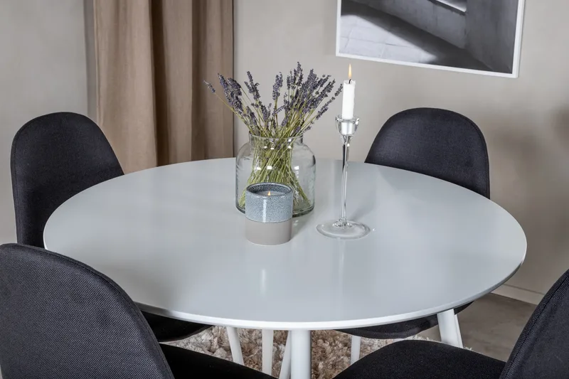 Ridones Spisegruppe 100 cm Rund inkl. 4 Ypas Stoler - Hvit/Svart - Møbler - Bord - Spisegruppe