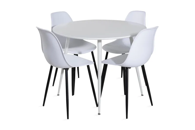 Ridones Spisegruppe 100 cm Rund inkl. 4 Ypas Stoler, Hvit/Svart