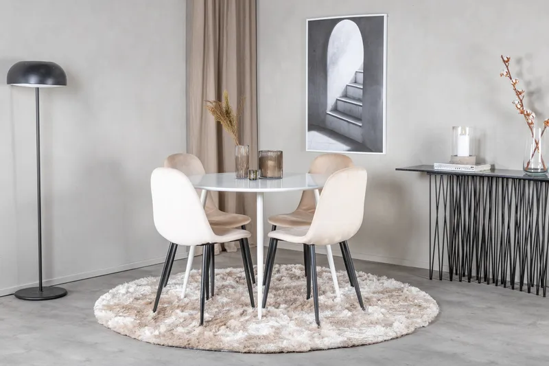 Ridones Spisegruppe 100 cm Rund inkl. 4 Pontus Stoler - Hvit/Svart/Beige - Møbler - Bord - Spisegruppe